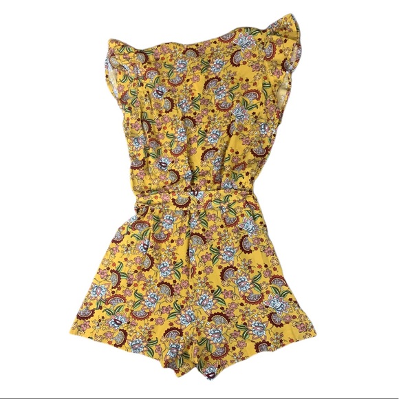 NWT Sanctuary Yellow Floral Flutter Sleeve Romper - Picture 9 of 13